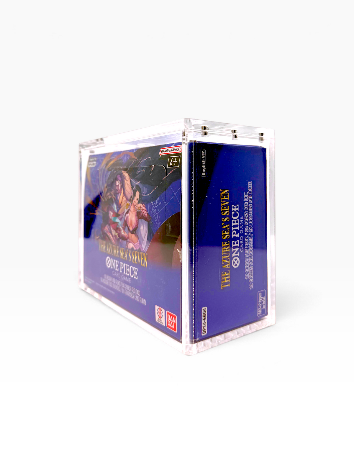 One Piece booster box acrylic case, angled view