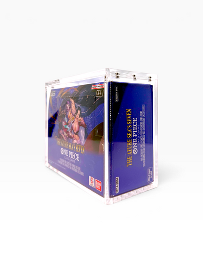 One Piece booster box acrylic case, angled view
